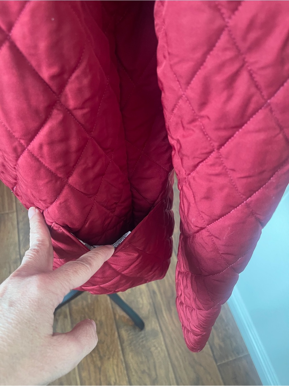 Burberry Quilted Red Puffer Jacket with Signature Plaid Trim - Picture 7 of 13